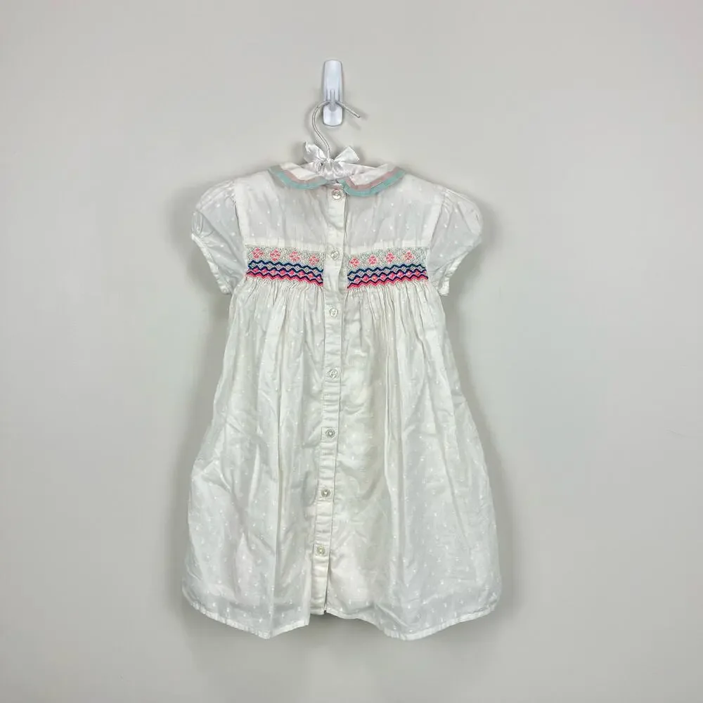 Mini Boden Smocked White Eyelet Dress 3-4